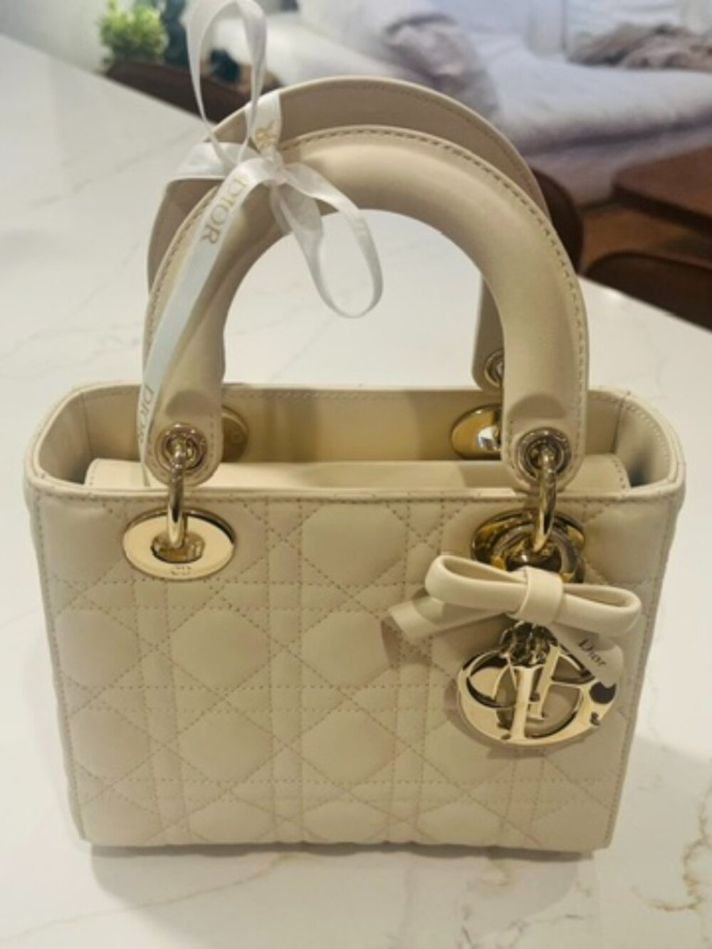 Brand New Small Lady Dior Bag w/ Strap - Craie Cannage Lambskin